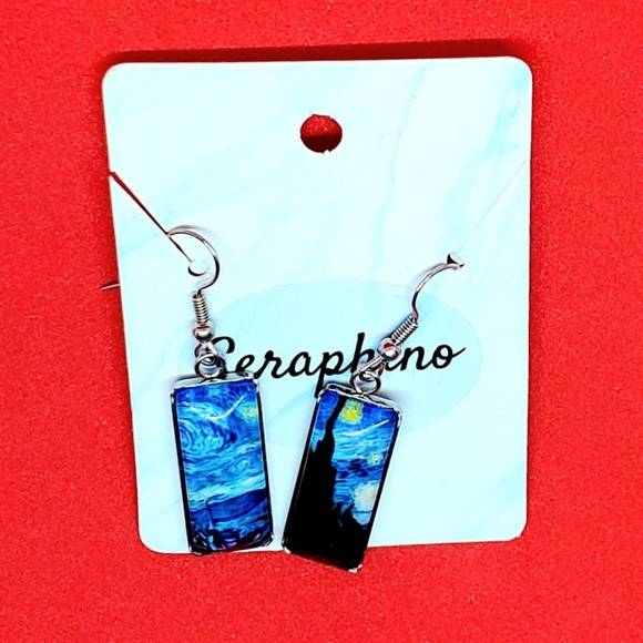 Van Gogh's Starry Night Dangle Earrings - Picture 2 of 2